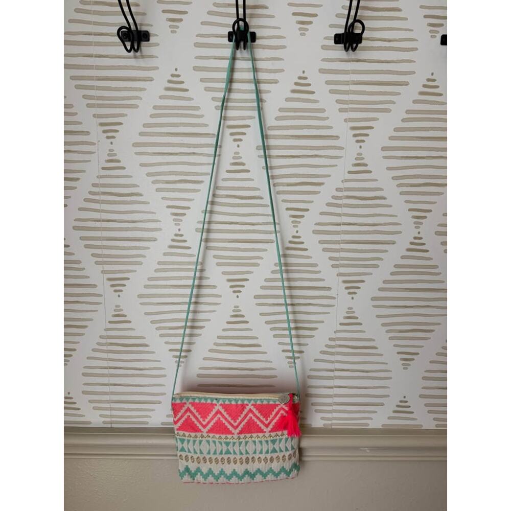 America & Beyond Aztec Print Pink & Blue Crossbody Purse